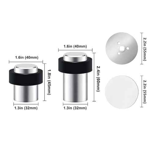 Door Stopper Stainless Steel Cylindrical Floor Mount Door Stop, Double-Sided Adhesive Sheets No Need to Drill 2.4" Pack of 8