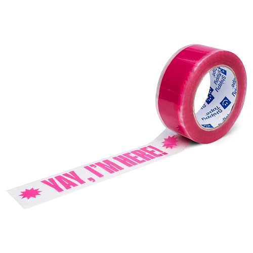 Yay, I'm Here! Clear Hot Pink Decorative Packing Tape 1.88" x 110 Yards - Shippy Tape