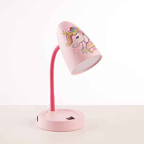 Idea Nuova Nickelodeon JoJo Siwa Bow Unicorn Star Switch Operated LED Task Table and Desk Lamp with Charging Outlet