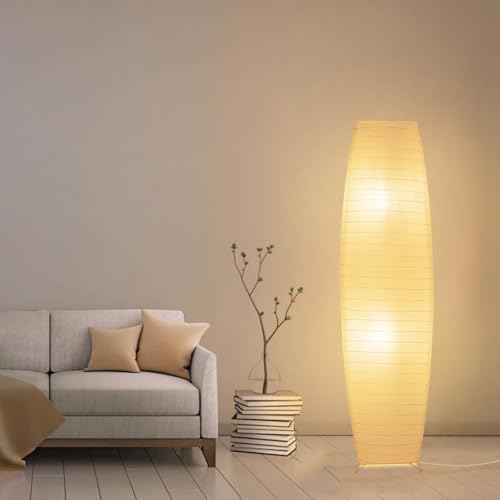 Paper Floor Lamp, Japanese Lamp with Rice Paper Lantern Shade, Minimalist Style Corner Floor Lamp for Bedroom, Office, Living Room with No Bulbs (2 Pack)