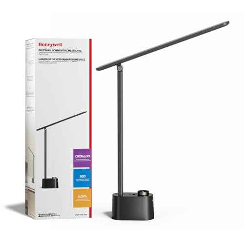 Honeywell Upgraded LED Desk Lamp - H01 Pro Sunturalux¢â Foldable Desk Light with USB A+C Charging Ports, 3 Color Modes Dimmable Table Lamp for Home Office Reading(Black)