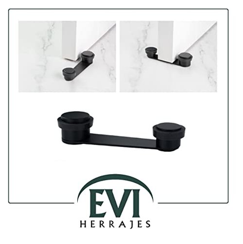 Black Adhesive Door Stopper |with 50mm Thick Door Retainer | Black Rubber | Includes Screw + Plug | Mod. I-164 |EVI