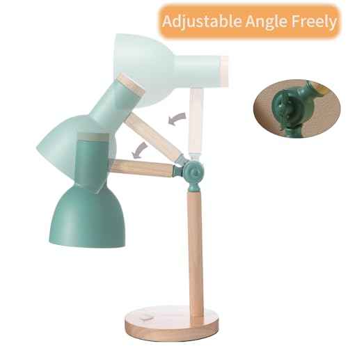 Table Lamp,Wooden Adjustable Tri-Color Desk & Bedside Lamp for Office, Living Room, Bedroom & Kids Room (Green)