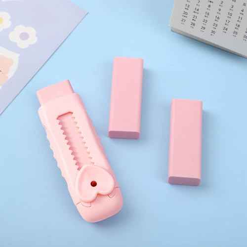 3PCS Push-Pull Eraser Clean No Crumbs Retractable Erasers Pink