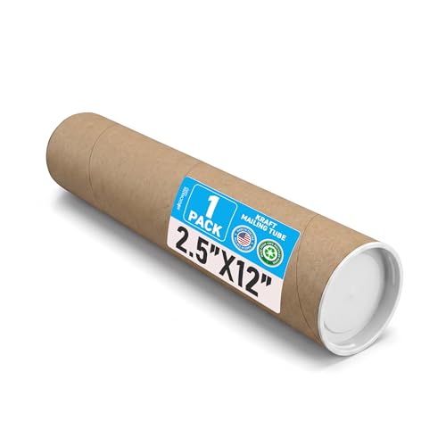 MagicWater Supply 2.5x12 Inch Kraft Mailing Tube with End Cap - 1 Pack