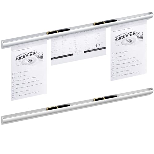 Henoyso 2 Pieces Restaurant Ticket Holder Receipt Holder Aluminum Order Ticket Rack Silver Kitchen Slide Check Rack for Office Cafes Pubs(44 Inch,Pen Slot)