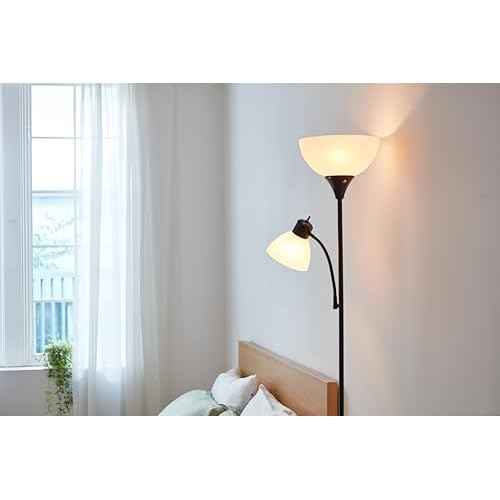 GLOBE Electric 67135 72" Torchiere Floor Lamp and Adjustable Reading Light, Matte Black, Frosted Shade, Dual Rotary Switch, 3-Step Dimming, Modern Lighting for Living Room or Office