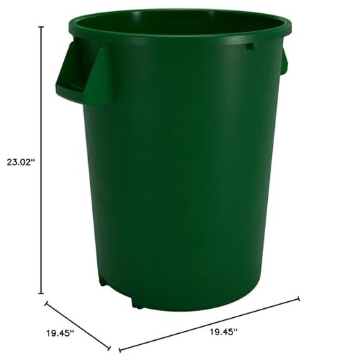 SPARTA Bronco 20 Gallon Trash Can, Thick Polyethylene Bin, NSF Certified Waste Container with Top Handles, Bottom Handholds, Reinforced Base and Stackable, LLDPE, 20 Gallon, Green