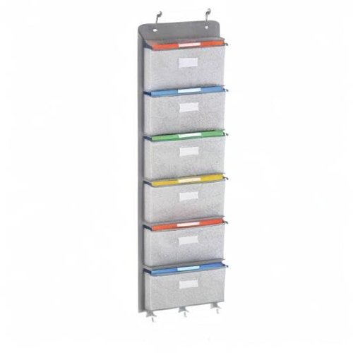 Geodurn Over The Door File Organizer - 6 Extra Large Pockets Hanging Wall Mounted Storage Files Holder Pocket Chart for Magazine, Notebooks, Planners, Mails etc. Office Home Supplies