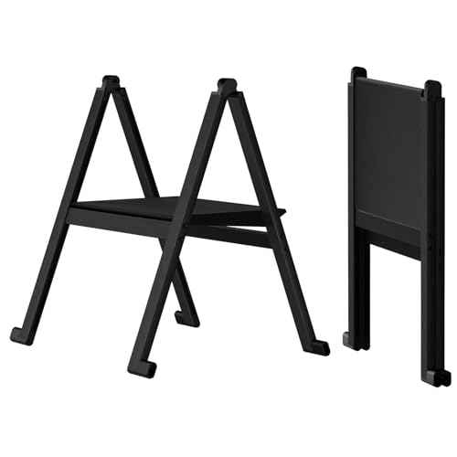 Folding Step Stool,Aluminum Ultra Thin Stool,400 Lbs Capacity Heavy Duty with Anti-Slip Sturdy and Wide Pedal,Closet Step Ladder for Home,Kitchen,Office and Dorm Bed (Black)