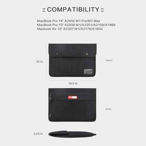 Rough Enough 13 14 Inch Laptop Sleeve Case Bag with Accessory Pocket for Notebook Computer Slim Black Cordura