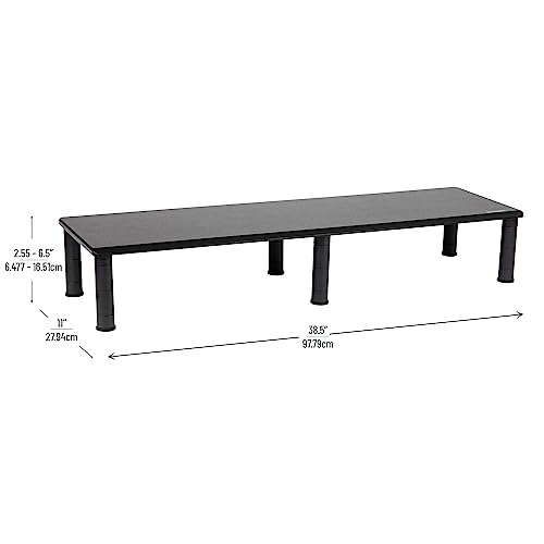 Mind Reader Dual Monitor Stand, Height Adjustable, Desktop Organizer, Laptop Riser, Office, 38.5" L x 11" W x 2.55-6.5" H, Black