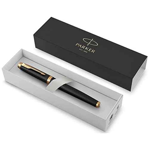 PARKER IM Fountain Pen, Premium Black, Medium Nib with Blue Ink Refill (1931653)