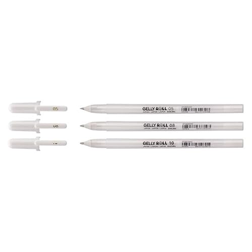 SAKURA Gelly Roll Basic White Gel Pen Set of 3, Assorted Sizes | Opaque Pens for Highlights, Drawing & Crafts