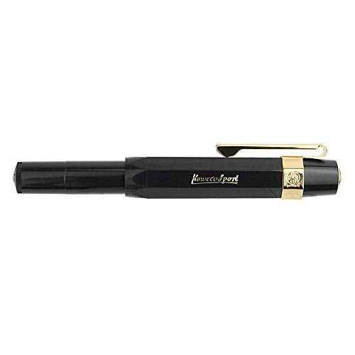 Kaweco Sport Classic Fountain Pen Black, Fine Nib Sport Octagonal Clip Gold.