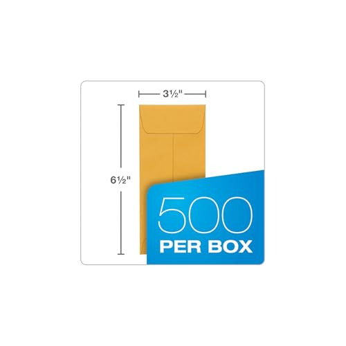 Quality Park #7 Coin and Small Parts Envelopes, Self Seal, for Home, Office, Garden, 24 lb Brown Kraft, 3-1/2 x 6-1/2 Inches, 500/Box (QUA50765)