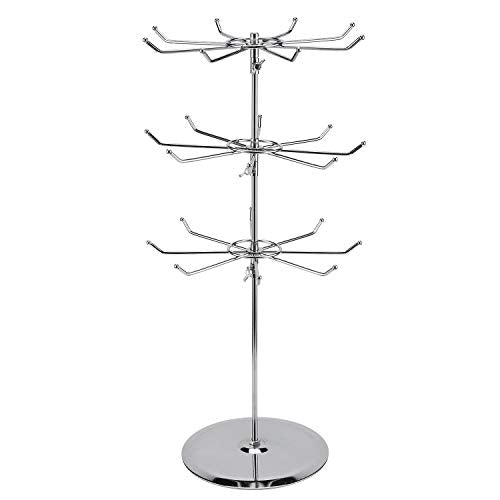 Polmart Adjustable Medium Duty Countertop Spinning Display Stand - for Retail, Jewelry, Cosmetics, Crafts - Reinforced Base, 360¡Æ Rotating Tiers, Three Height Adjustable Spinner (Silver)