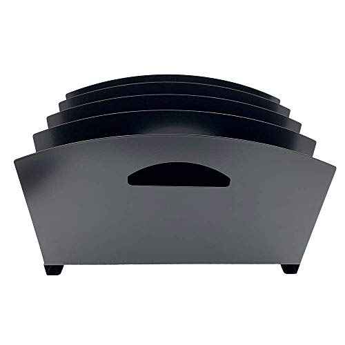 Huron Desktop File Organizer Vertical 4 Slot w/Handles, Black Steel