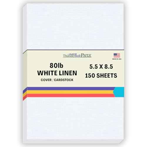 150 Sheets Bright White Fine Linen 80lb Cover Stock Paper 5.5 X 8.5 Inches Half Letter Size - 80 lb/pound Card Weight - Fine Linen Textured Finish - Quality Cardstock
