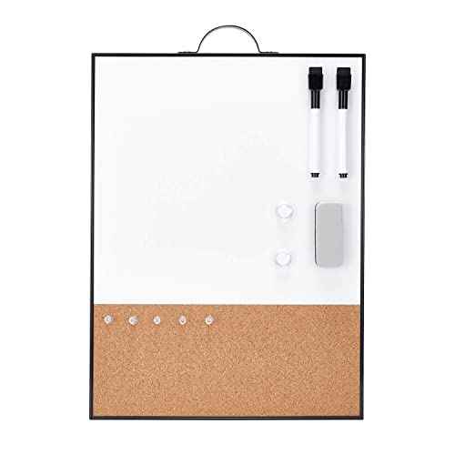 TSJ OFFICE Small Whiteboard Cork-Board - 16" X 12" Portable Aluminum Black Framed Magnetic Dry Erase Board, Small Bulletin Cork Board with Holder for Office, Home and School