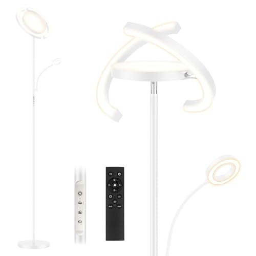 FIMEI Upgraded 3 in 1 Floor Lamp, Modern Bright Standing Lamp with Split Rotatable Ring Light and Small Reading Light, 4 Color and Dimmable, 3-Way Independent Control for Living Room Office, White