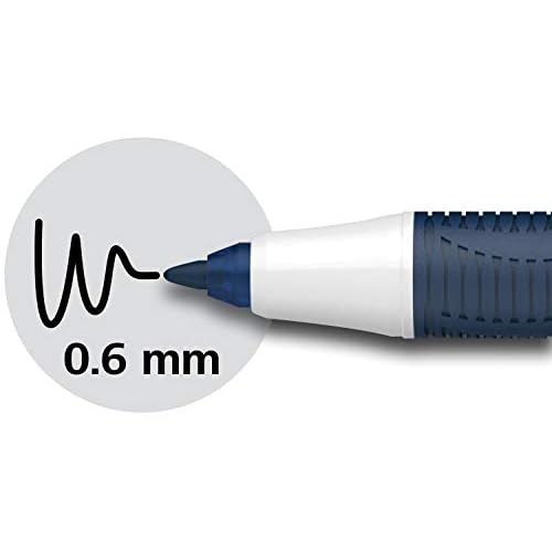 Schneider One Change Rollerball Pen, Refillable, 0.6 mm Ultra-Smooth Tip, Blue/White Barrel, Black Ink, Box of 5 Pens (183701)