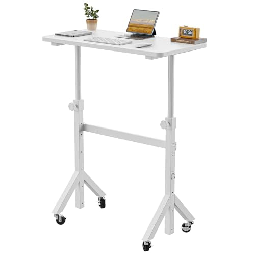 ErGear White Adjustable Standing Desk 32x16 Inch, Height Up to 46.5" with Lockable Wheels