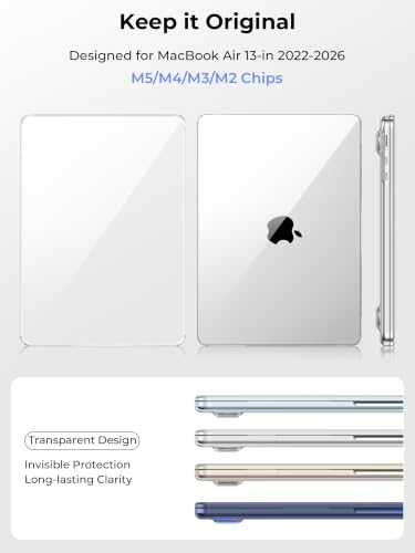 EooCoo Crystal Clear Protective Case for MacBook Air 13.6-inch M2-M5 2022-2026