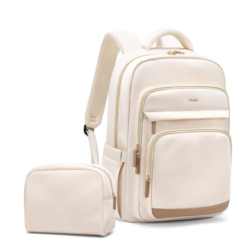 Laptop Backpack for Women,Travel Backpack with Laptop Compartment,Casual Daypack College Bookbag Computer Backpack for Work with Small Organizer Bag,Beige