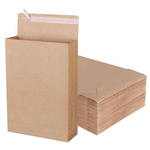 50 Pack 9.4" x 13.2" Expandable Catalog Envelopes, Large Kraft Document Envelopes Self Seal Manilla Envelopes Mailing for Documents, Magazines, Photos