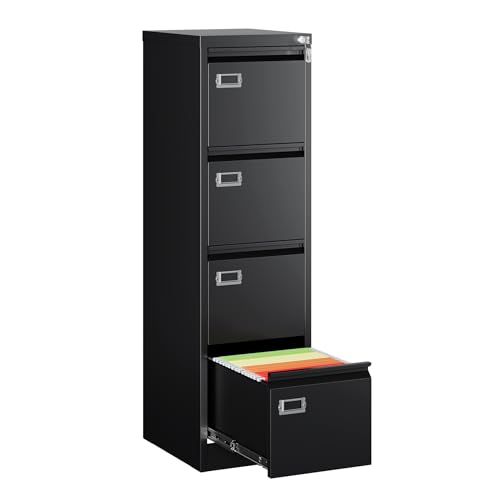 MIIIKO Black 4 Drawer Metal File Cabinet with Lock, Vertical Office Storage 50"