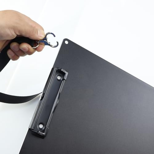 Black Metal Two Clips Clipboards, A4/Letter (9.5 "X12.6) Aluminum Clipboard with Shoulder Strap,Home Restaurant School Hospital Classroom Factory Office Supplies