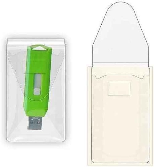 USB Flash Drive Holders – Clear Sleeves with Adhesive Back and Resealable Flap, Reusable Dust-Resistant Peel & Stick Strip Storage for Teachers, Students, Business – 2″ x 3 7/16″ - 100 Pack