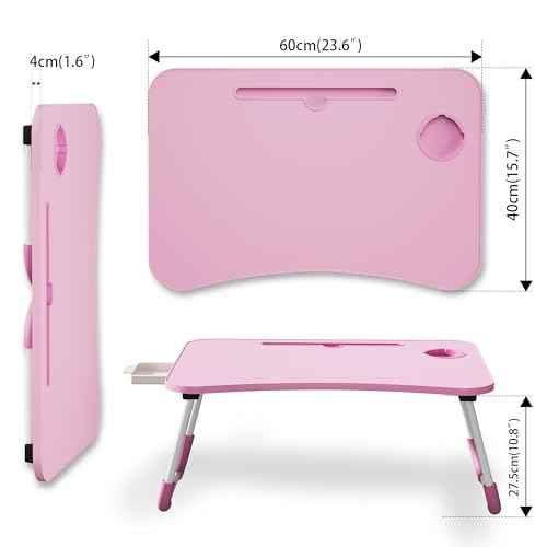 Lap Desk Bed Trays for Eating and Laptops Breakfast in Bed Tray for Sofa/Couch/Study/Reading/Writing with Cup Holder/Drawer On Low Sitting Floor Large Portable Foldable (Pink)