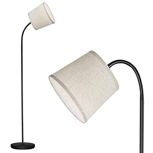 LED Floor Lamp, Standing Lamp for Living Room with Linen Lamp Shade,Adjustable Gooseneck Modern Reading Light,Floor Lamps for Bedroom,Office,Farmhouse,12W LED Bulb Included