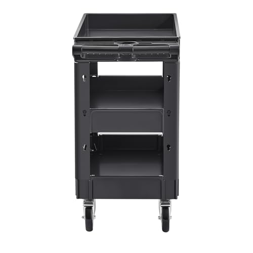 VEVOR Utility Cart, 3-Tier Plastic Service Cart with 550LBS Capacity, 360° Swivel Casters (Including 2 Locking Wheels), Medium Lipped Shelves, Ergonomic Handle, for Garage, Warehouse, Cleaning Tasks