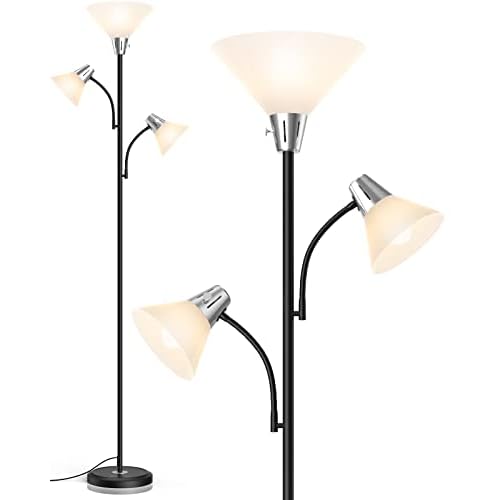 LEPOWER Floor Lamp, Standing Lamp with Replaceable 3000K Energy-Saving, Lamp for Living Room with Adjustable Reading Lights, Modern Bright Floor Lamp for Bedroom, Living Room, Office