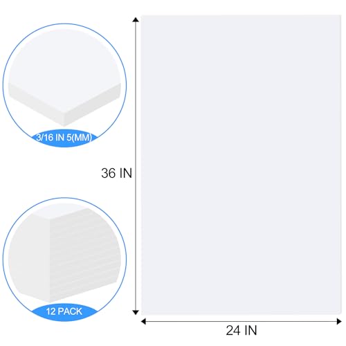 24x36 Inch White Foam Board 12 Pack - Acid-Free Art & Craft Display Boards