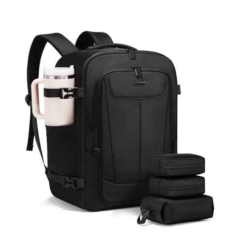 LOVEVOOK Travel Backpack for Men, 40L Carry on Backpack Flight Approved with 3 Packing Cubes, Extra Large Personal Item Bag Fits 17.3 inch Laptop for Airplanes, Water Resistant Daypack, Black