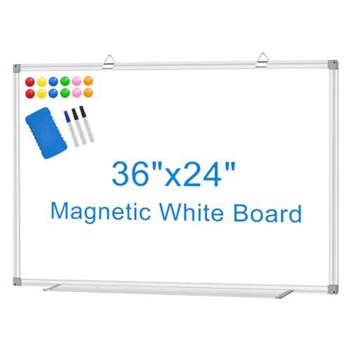 White Board Dry Erase Whiteboard for Wall 36" x 24" Aluminum Presentation Magnetic Whiteboards with Long Pen Tray, 12 Magnets, 3 Markers & 1 Eraser
