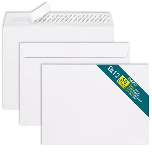 White EnDoc 9x12 Booklet Envelopes Self Seal 50 Pack - Large Mailing Flat