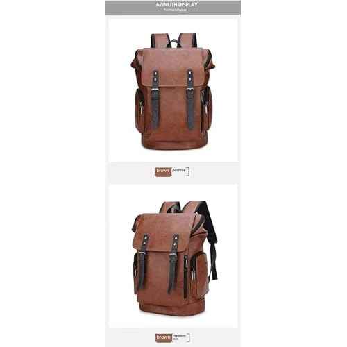 PU leather casual backpack 15.6 inches travel college work backpack business laptop backpack multi-pocket schoolbag (brown2,Backpack)