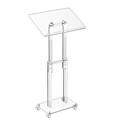 Acrylic Podium Stand with Lockable Wheels – Height & Angle Adjustable Lectern for Class, Church, Events