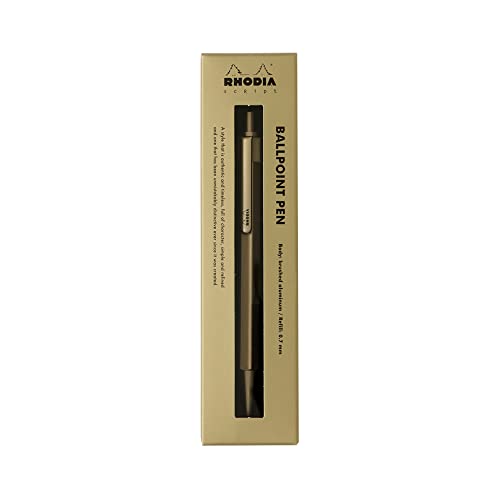 Rhodia scRipt 9360C - Refillable Ballpoint Pen - Brushed Aluminium Hexagonal Body - Gold - Retractable High Precision Ballpoint Tip 0.7 mm, Black Ink - ScRipt Collection