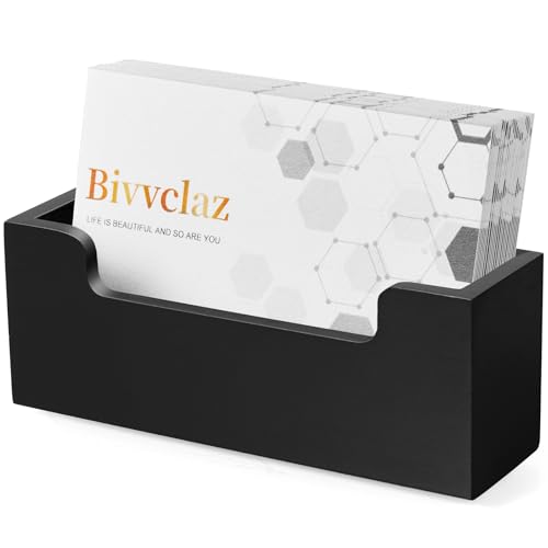 Bivvclaz Black Wooden Business Card Holder - Small Desk Organizer for Office & Exhibitions