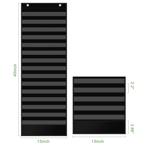 REGELETO 15+1 Pockets Daily Schedule Pocket Chart with 30 Pcs Double-Sided Reusable Cards, Scheduling Pocket Chart for Classroom Office Home Preschool Activity(Black)¡¦