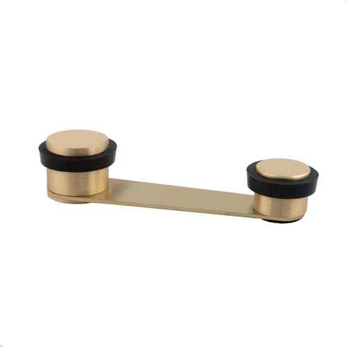 EVI Door Stoppers | Brass Door Holder for Bottom of Door - Adhesive and Screw Fastening - Protector Rubber - 1.97 Inch Wide Doors