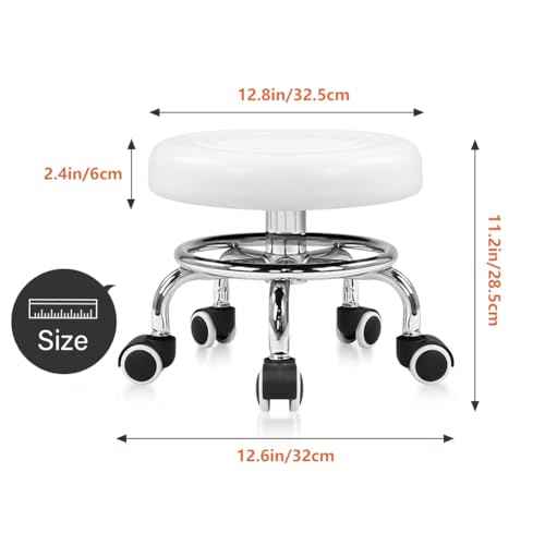 KKTONER Black Roller Seat PU Leather Rolling Stools with Wheels Nail Stool for Home Work Office Shop Step Stool (White)