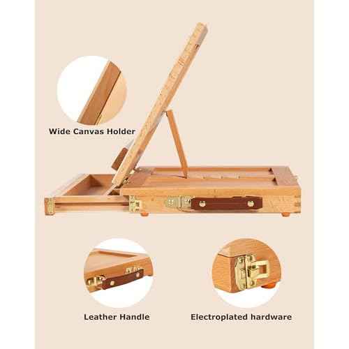 DJAR Adjustable Tabletop Art Easel ? Beechwood Desktop Sketch Easel Box with Storage Drawer & Palette, Drawing, Sketching, and Painting, Hold Canvas up to 11" x 14", Natural