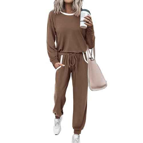 MASCOMODA 2025 Lounge Sets for Women Fall 2 Piece Outfits Tracksuit Jogger Set Long Sleeve Tops and Long Pants with Pockets
